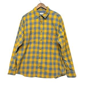 FatFace Button Down Men M Yellow Blue Check Relaxed Fit Cotton Long Sleeve Basic